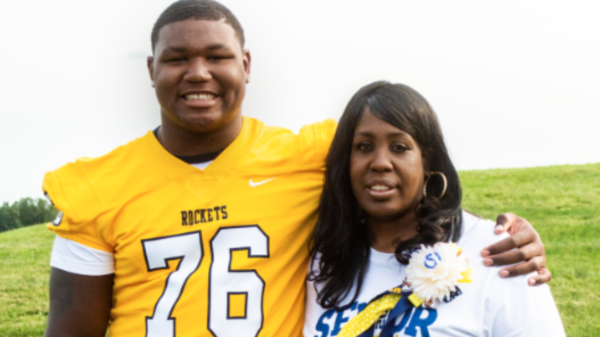 Michael Hall Jr. with his mother, Lynda Hall