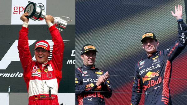 Michael Schumacher, Sergio Perez, and Max Verstappen