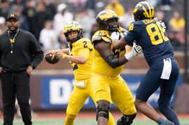 Michigan Wolverines quarterback Jadyn Davis (2) throws the ball during Michigan footballs Spring Game at Michigan Stadium in Ann Arbor