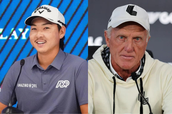 Min Woo Lee and Greg Norman