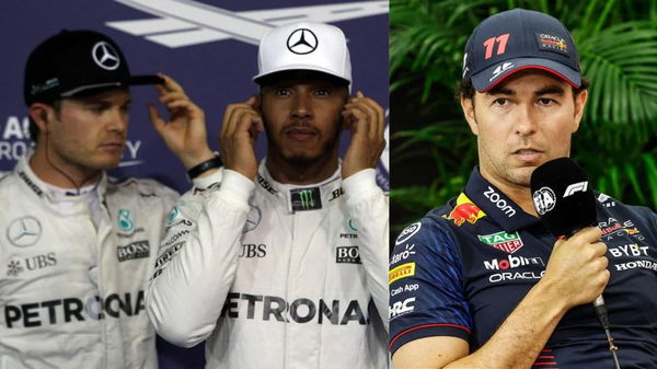 Nico Rosberg (L), Lewis Hamilton (Center), and Sergio Perez (R)