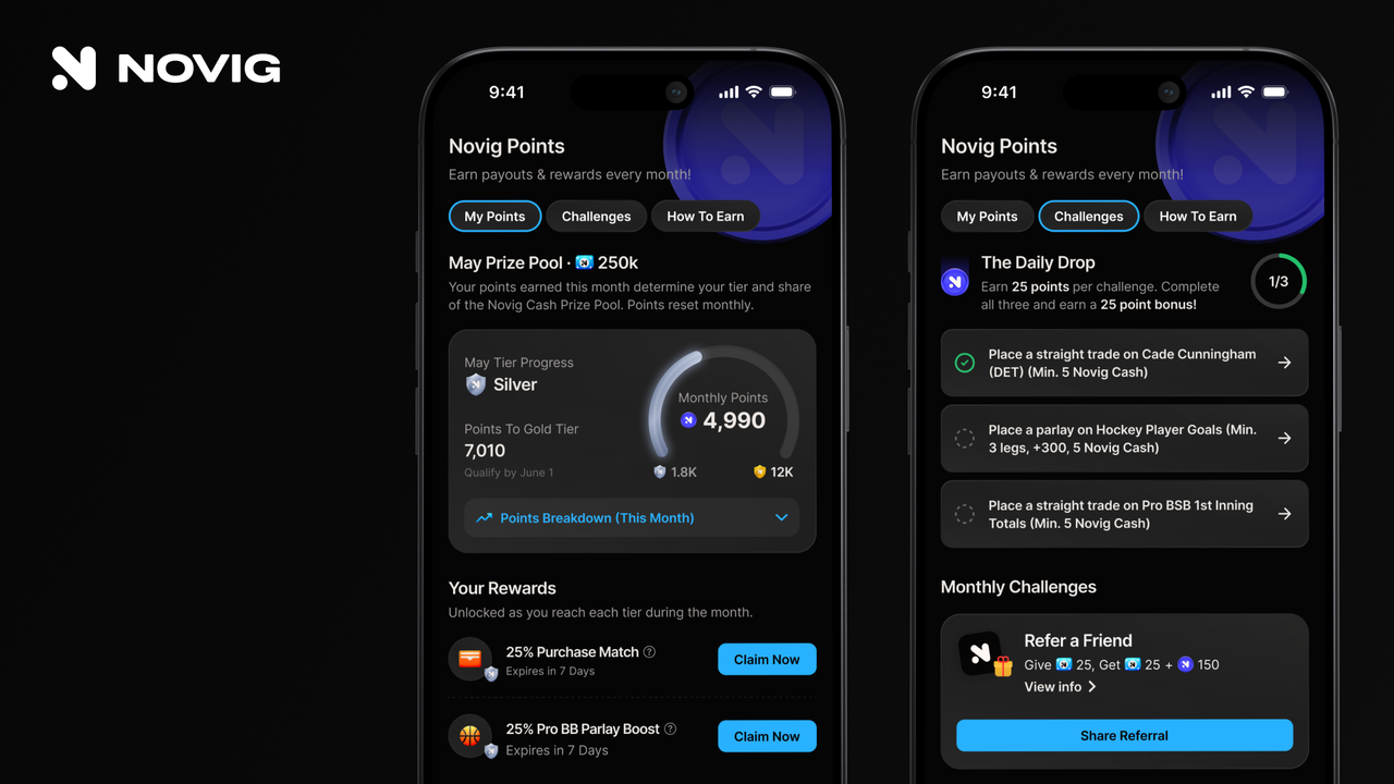 Novig Points 16x9 App Screens