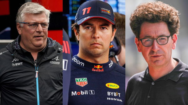 Otmar Szafnauer, Sergio Perez, and Mattia Binotto