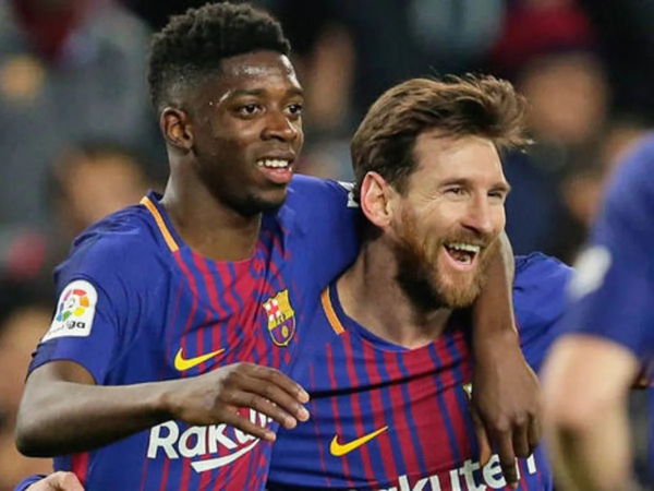 Ousmane Dembele and Lionel Messi