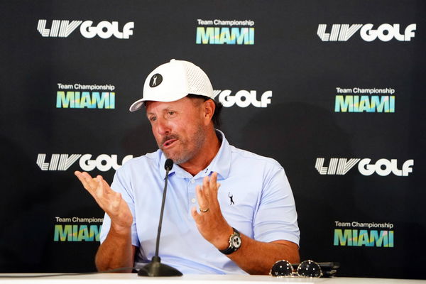 Golf: LIV Golf &#8211; Press conferences Oct 26, 2022; Miami, Florida, USA; Phil Mickelson during a press conference, PK, Pres