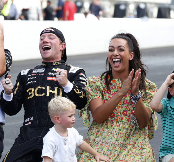 INDIANAPOLIS, IN &#8211; JULY 31: From left tor right crew chief Randall Burnett and his wife celebrate with NASCAR, Motorspor