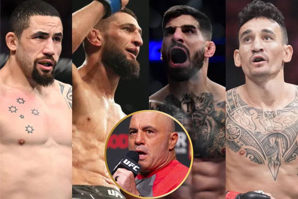 Robert Whittaker, Khamzat Chimaev, Ilia Topuria, Max Holloway and Joe Rogan