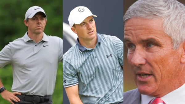 Rory McIlroy Jordan Spieth Jay Monahan Collage