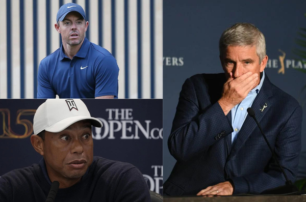 Rory McIlroy, Tiger Woods, and Jay Monahan