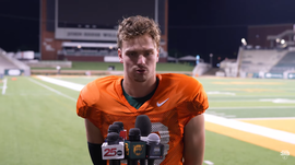 Sawyer Robertson answered questions on Friday night after the Bears’ third scrimmage of fall camp.