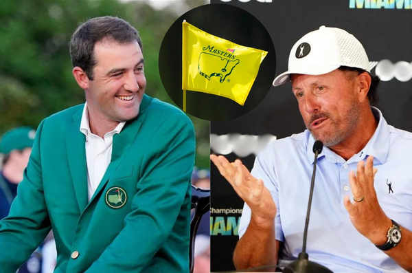 Scottie Scheffler, Masters Flag, & Phil Mickelson collage