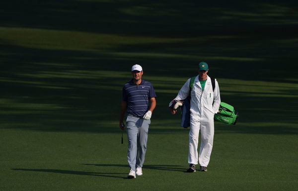 PGA, Golf Herren The Masters &#8211; Practice Round Apr 5, 2023; Augusta, Georgia, USA; Scottie Scheffler (left) and his caddi