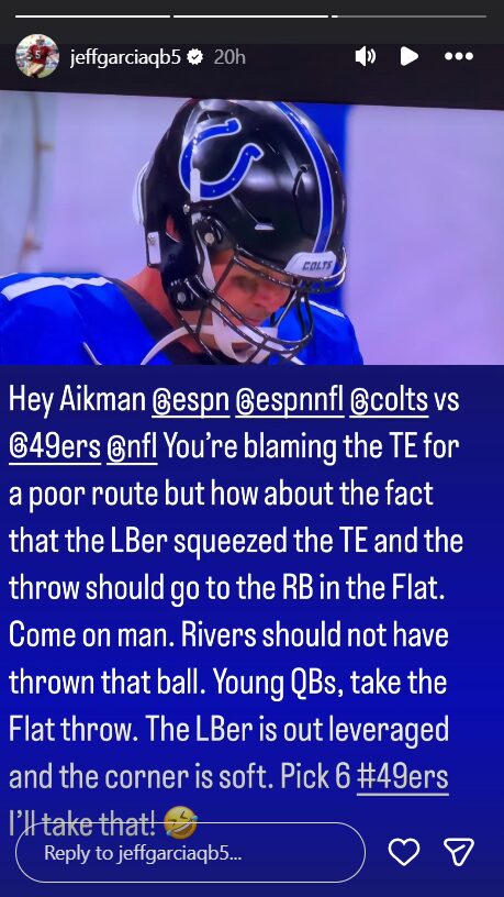 Jeff Garcia criticizes Troy Aikman's comments (Image via Instagram @jeffgariaqb5)