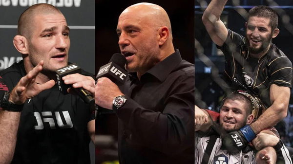 Sean Strickland, Joe Rogan and Islam Makhachev with Khabib Nurmagomedov