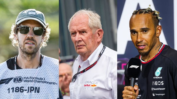 Sebastian Vettel (L), Helmut Marko (Center), and Lewis Hamilton (R)