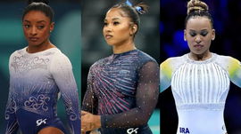 Simone Biles, Jordan Chiles and Rebeca Andrade