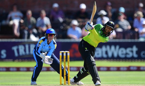 during the Kia Super League game between Western Storm and Yorkshire Diamonds at The Cooper Associates County Ground on July 22, 2018 in Taunton, England. (Photo by Alex Davidson)