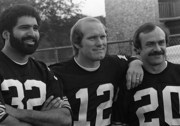 Pittsburgh Steelers quarterback Terry Bradshaw drops back to pass