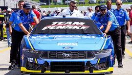Ryan Blaney&#8217;s No. 12 Team Penske Ford is rolled to the grid Sunday at Iowa. Blaney is the defending winner in corn country.