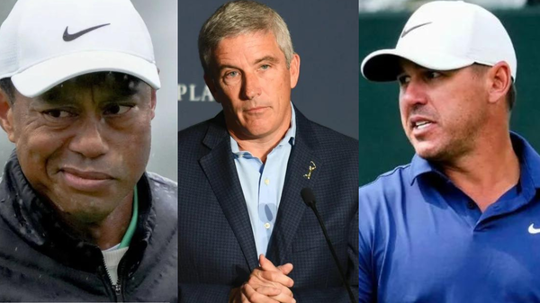 Tiger Woods Jay Monahan Brooks Koepka Collage