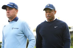 PACIFIC PALISADES, CA &#8211; FEBRUARY 16: Justin Thomas and Tiger Woods look on after their first round of the Genesis Invita