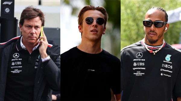 Toto Wolff, Liam Lawson, and Lewis Hamilton