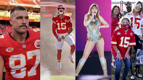 Travis Kelce, Patrick Mahomes, Taylor Swift and Mia Randall