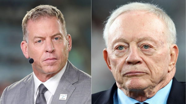 Troy Aikman (left) and Jerry Jones (right)