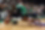 Jaylen Brown Paul George fight for a loose ball