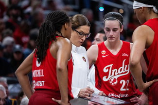 Caitlin Clark and head coach Stephanie White