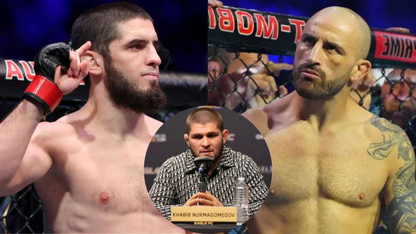 Islam Makhachev, Khabib Nurmagomedov and Alexander Volkanovski