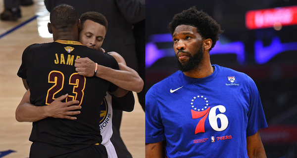 LeBron James, Stephen Curry and Joel Embiid Collage