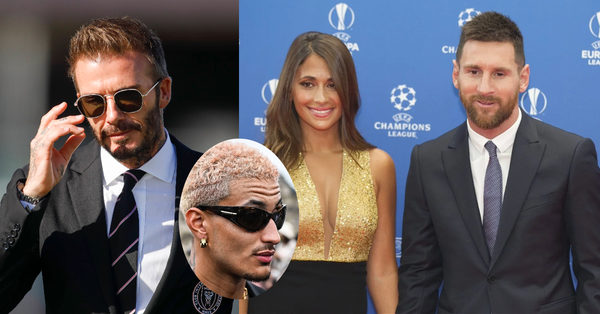 David Beckham, Kyle Kuzma, Antonella Roccuzzo, and Lionel Messi Collage