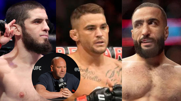 Islam Makhachev, Dana White, Dustin Poirier, Belal Muhammad