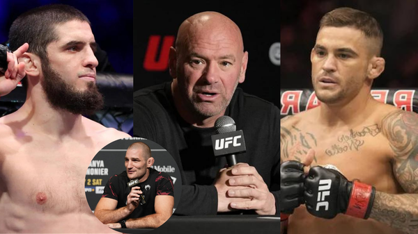 Islam Makhachev,Sean Strickland,Dana White,Dustin Poirier