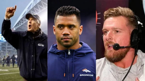 Pete Carroll, Russell Wilson, and Pat McAfee