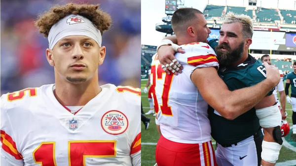 Patrick Mahomes and Jason Kelce with Travis Kelce