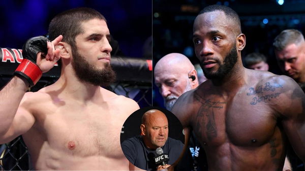 Islam Makhachev, Dana White and Leon Edwards