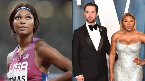 Gabby Thomas, Alexis Ohanian, and Serena Williams