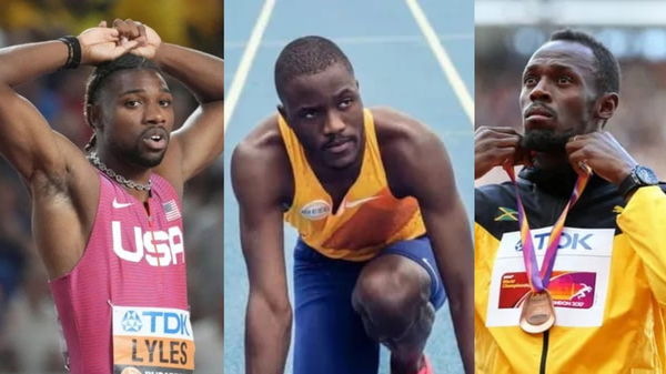 Noah Lyles, Letsile Tebogo, and Usain Bolt