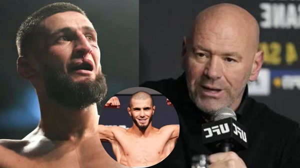 Khamzat Chimaev, Dana White and Muhammad Mokaev