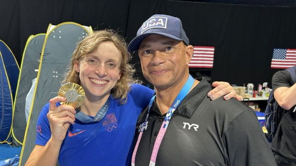 Katie Ledecky, and Coach Anthony Nesty