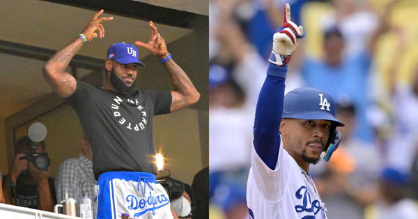 Mookie Betts salutes LeBron James at Dodger Stadium 