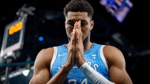 Giannis Antetokounmpo locking in before a game