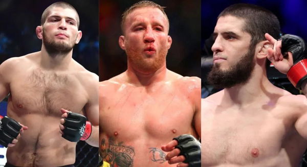 Khabib Nurmagomedov and Justin Gaethje and Islam Makhachev