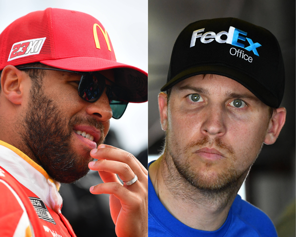 23XI Racing driver Bubba Wallace and Joe Gibbs Racing driver Denny Hamlin