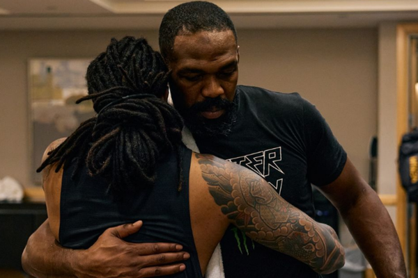 Jon Jones hugging Prophet Lovy Elias