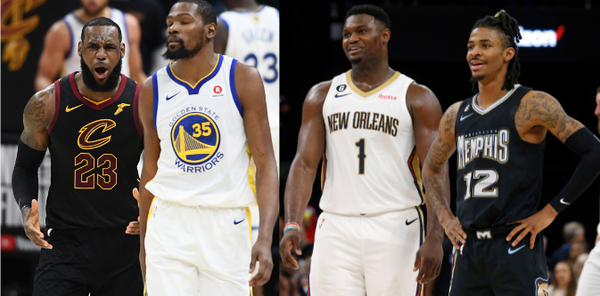 LeBron James, Kevin Durant, Zion Williamson and Ja Morant Collage