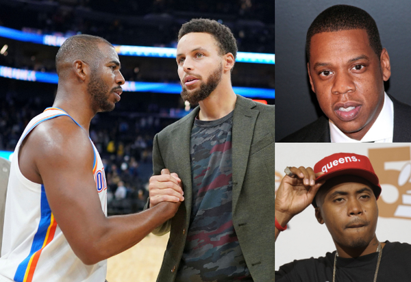 Chris Paul, Stephen Curry, Jay-Z and Nas Collage