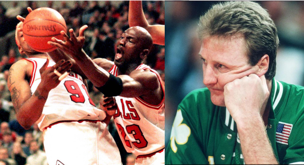 Denis Rodman, Michael Jordan, and Larry Bird Collage